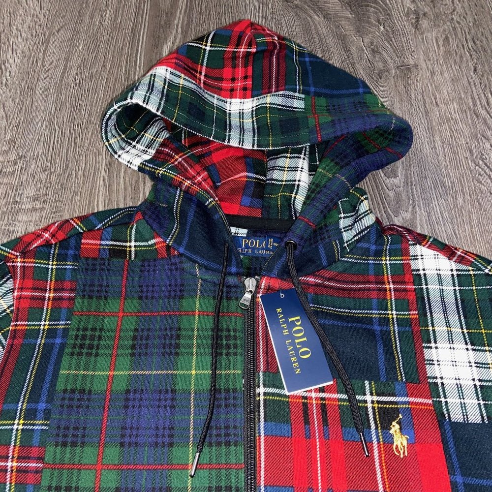 Polo Ralph Lauren Men's Patchwork Plaid Fleece Lined Full Zip Hoodie Size - Picture 7 of 9